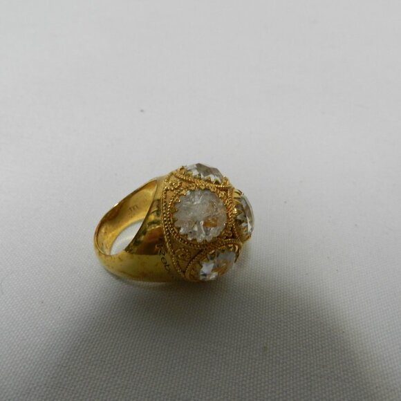 Rebecca Jewelry Glass Faux Diamond & Gold Domed large Ring made in Italy Size 7 - Picture 7 of 12